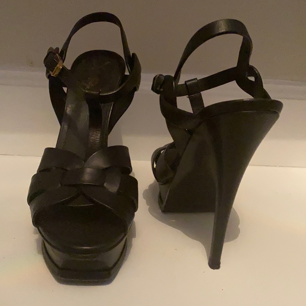 Saint Laurent Tribute Leather Platform Sandals